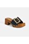 Women's Black Adjustable Buckle Detailed Heeled Slippers - 6