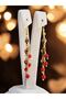 Natural Stone Coral Heart Long Cluster Steel Earrings - 3