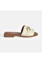 Women's Beige Leather Slippers with Metal Buckle Accessories - 2
