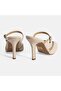Women's Cream Adjustable Buckle Leather Evening Dress Heeled Slippers - 8
