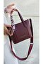 Original Women's Bordo Medium Size Hand and Shoulder Bag Size 24X23 cm - 5