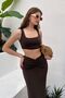 Women's Brown Front Gathered Detailed Lined Midi Skirt Thick Bottom Top Set - 3