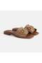 Women's Tan Leather Slippers with Metal Buckle Accessories