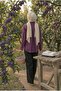 Collar-Closed Natural Linen Fabric Loose Fit Comfortable Cut Shirt Purple - 2