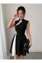 New Season Women's Half Turtleneck, Window-Cut Neckline and Double Color Detail Mini Dress - 5