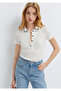 Button Detailed Ecru Polo T-Shirt Fitted / Bodycon Cut 1613944-70057