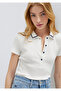 Button Detailed Ecru Polo T-Shirt Fitted / Bodycon Cut 1613944-70057 - 2