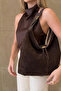 Women's Genuine Leather Shopper Zippered Shoulder Bag Avelin Brown Suede