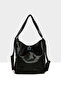 Black Women's Trok Detailed Casual Strap and Backpack Bag M000008730 - 3