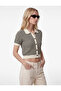 Slim Fit Buttoned Polo Collar Short Sleeve Striped Knitwear Cardigan - 2