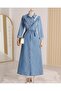 Full Buttoned Denim Dress with Tie-Detail Waist - 3