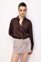 4815 Women's Satin Kraş Shirt Brown - 3