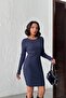 Women's Navy Blue Bodycon Crew Neck Midi Dress Jf23 - 5
