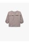 Shirt Collar Half Balloon Sleeve Lace up Bow Detailed Gingham Crop Blouse - 5