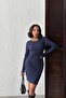 Women's Navy Blue Bodycon Crew Neck Midi Dress Jf23