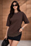 Brown Modal Fabric Lace Detailed Soft Loose Cut Women's Blouse 0086 - 5