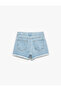Cotton Button Detailed Pocketed Asymmetrical Mini Denim Shorts Skirt - 4