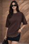 Brown Modal Fabric Lace Detailed Soft Loose Cut Women's Blouse 0086 - 4