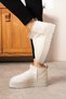 Mini Tan Suede Thick Sole Women's Boots with Fur Inside - 2