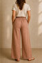 Women's Beige Sofia Linen Double Pocket Wide Leg Trousers - 4