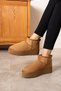 Mini Tan Suede Thick Sole Women's Boots with Fur Inside