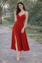 Strappy Double Breasted Collar Slit Detail Midi Length Crepe Fabric Evening Dress - 6