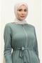 Gathered hem belted abaya 0703-01 green green - 3
