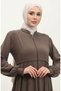 Lace detailed mevlana abaya 5069-08 milky coffee - 3