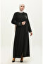 Large size embroidered lace detailed abaya 5065-01 black - 2