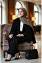 معطف فرو بأزرار وشال 6341-01 أسود - 2