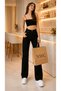 Cayla Black Lycra Super High Waist Loose Jeans Palazzo Trousers. (Super High.) Wide Leg.