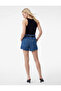 High Waist Pocketed Cotton Belted Denim Shorts - 3