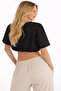 Elastic Waist Balloon Short Sleeve Natural Viscose Blouse - 3