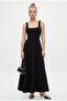 Women's Füsun Back-Tie Square Neck Woven Long Black Dress