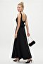 Women's Füsun Back-Tie Square Neck Woven Long Black Dress - 2