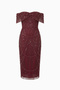 Women's Burgundy Boat Neck Beaded Midi Evening Dress - 7