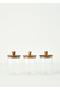 Beatrice Set of 3 Jars with Wooden Lid Natural (580 Cc)