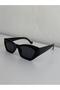Women's Black Rectangular Sunglasses with Sharp Lines Modern Retro Design Uv400 Protected Bone Frame - 4