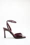 Burgundy Patent Leather Ankle Strap High Heeled Shoes - 5