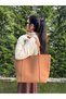 Women's Bougainvillea Model Large Size Suede Shoulder Bag with Staple Detail - 2