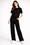 Women's Stoned Short Sleeve Elastic Waist Tie-Detail Two-Piece Set Ksd-8636 - 2