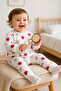 Baby Girl Strawberry Patterned Organic Cotton Double Set Long Sleeve Top and Bottom Set (0–24 Months)