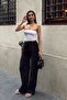 Women's Black Linen Textured Loose Cut Palazzo Trousers - 3