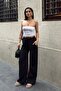 Women's Black Linen Textured Loose Cut Palazzo Trousers