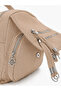 Women's Beige Mini Multi-Compartment Fabric Backpack – Daily Use Bag with Flap Pocket Detail - 4
