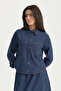 Stitched Detailed Canvas Skirt Shirt Cotton Set Indigo - 2