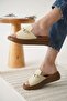 Beige Genuine Leather Slippers - 6