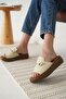 Beige Genuine Leather Slippers - 5