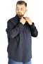 Mode Xl Large Size Men's Linen Lycra Ukol Hakim Collar Shirt 20388 Navy Blue - 2