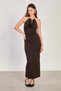 Women's Buckle-Neck Long Dress - Bitter Brown - 4